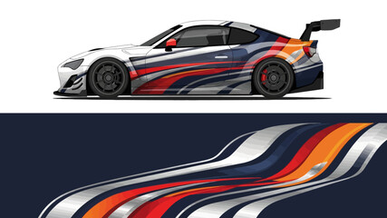 Fototapeta premium Sleek race car with vibrant multi color livery speeding on the track.