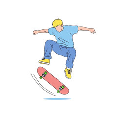 Fototapeta premium Young man skateboarding and performing a trick in urban style 