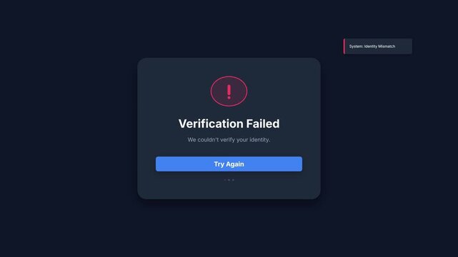 Failed Verification Process on Dark Interface with Error Message.