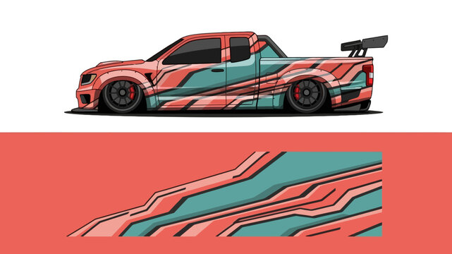 Colorful stylized race car with dynamic lines and motion.