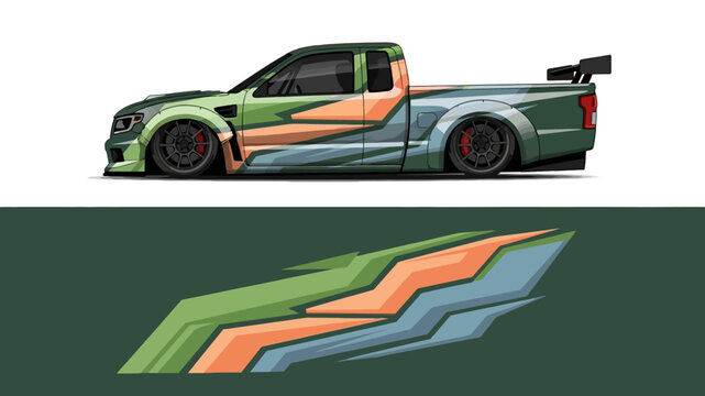 Vibrant Graphic Wrapped Sports Car with Bold Aerodynamic Design.