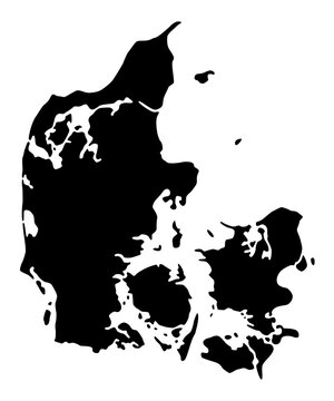 Vector map of Denmark, a country in Northern Europe. Detailed black silhouette, isolated on white background.