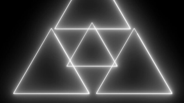White neon glowing triangles forming a geometric pattern on black background