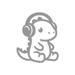 Kawaii dinosaur wearing headphones vector illustration, cute baby dino listening to music, hand drawn doodle style character for nursery decor © riponhossain