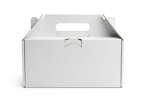 Empty white cardboard gift box with handle