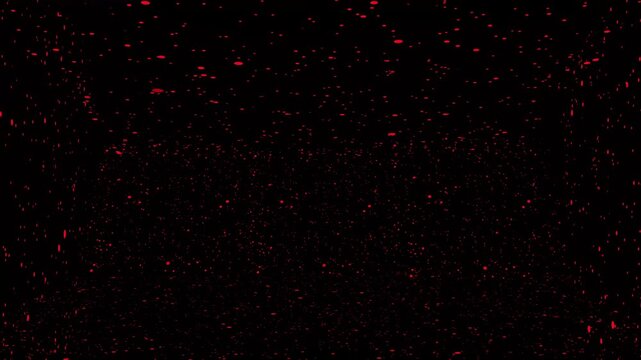 Particle animation with falling red dots. Particle abstract three dimensional space. Particle modern background graphic on black background for technology.