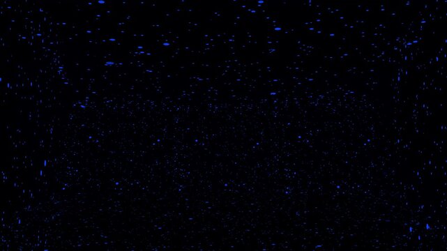 Particle animation with falling blue dots. Particle abstract three dimensional space. Particle modern background graphic on black background for technology.