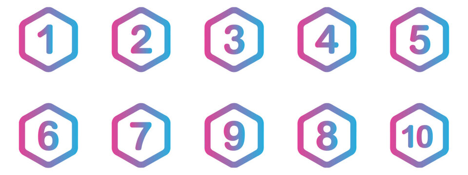Numeral icon set featuring colorful numbered circles 1&ndash;10 with long shadow effects for infographic design.