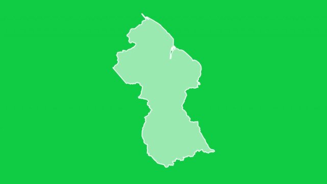 Guyana map glow trace outline animation green background