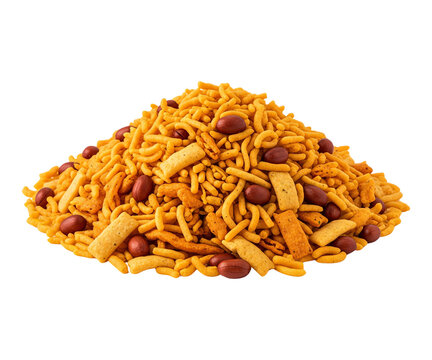 Indian savory snack mixture of sev namkeen peanuts and spices.