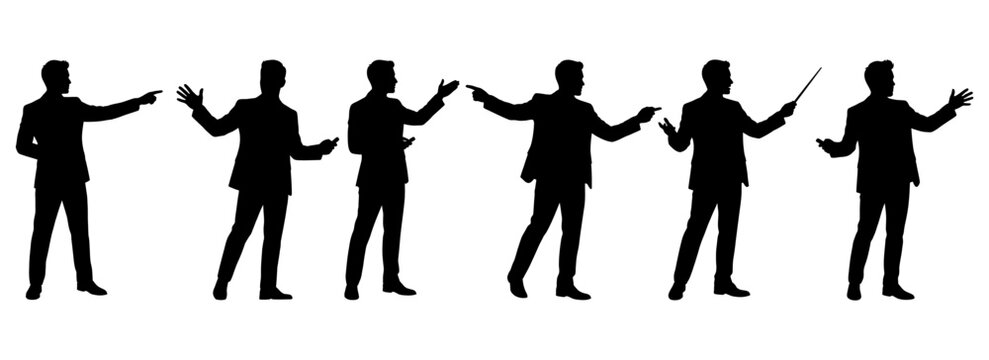 Professional set of business people silhouettes pointing and standing for office corporate or presentation designs.ivector illustration businessman on white background
