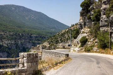 Breathtaking views from The Route des Crêtes on the Gorges du Verdon  a deep, steep canyon formed by the Verdon River located in the Alpes-de-Haute-Provence region of Southeastern France. © wjarek