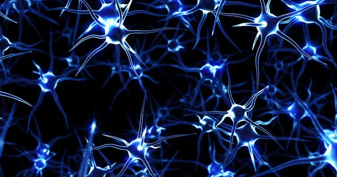 Abstract 3D render of neurons connecting and zooming into molecular DNA structure. Scientific 3D Animation.