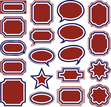 Dynamic collection of red and blue frames and speech bubbles for engaging communication and interactive design elements