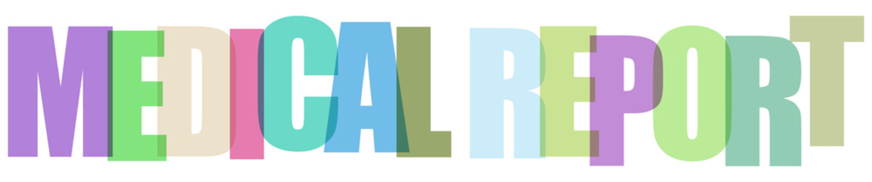 Colorful overlapping letters spelling out medical report title isolated on transparent background