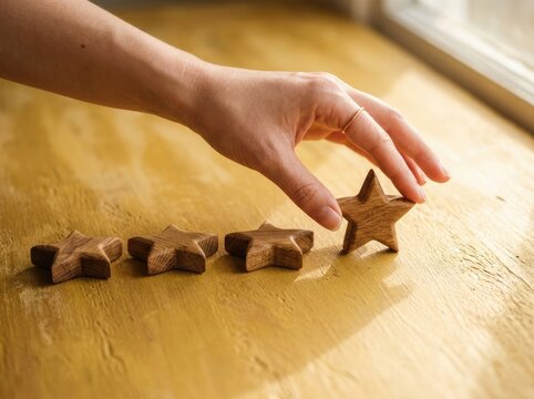 Customer Satisfaction Rating with Wooden Star Shapes.