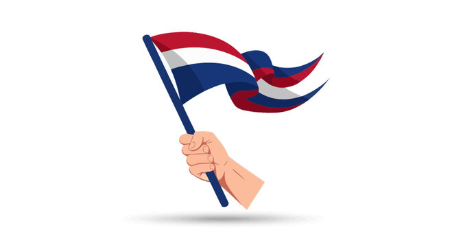 Hand Holding Waving Netherlands Flag on White Background, Dutch Patriotism