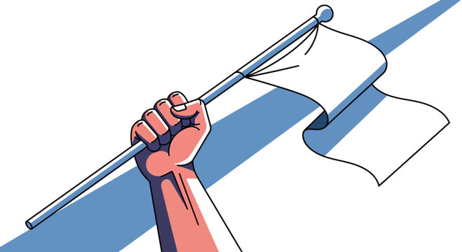 Hand Holding White Flag, Symbol of Surrender, Peace, or New Beginning