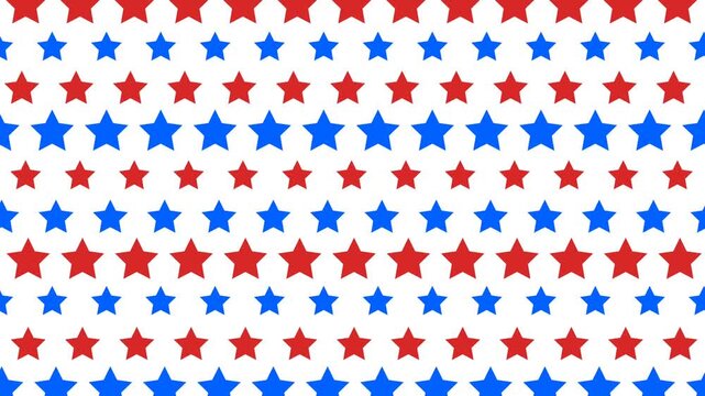 Seamless Looping Animation of Red and Blue Stars on White Background.