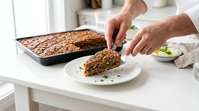 Kibbeh Tray Baked Slice &ndash; Lebanese Kibbeh bil Sanieh Meat Layer Cut