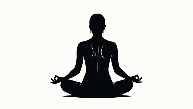 Woman in yoga meditation pose silhouette.