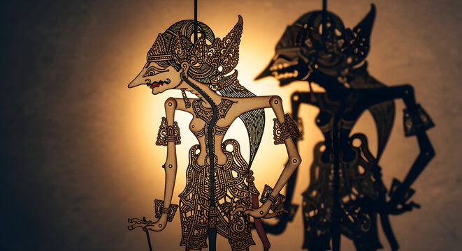 Wayang Kulit Puppet Theater Characters Display.