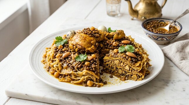 Moroccan Rfissa with Chicken Lentils &ndash; Msemen Bread Shredded Chicken