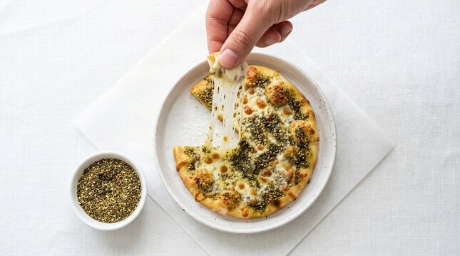 Za'atar Herb Spice Mix in White Bowl &ndash; Thyme, Sumac and Sesame Seasoning
