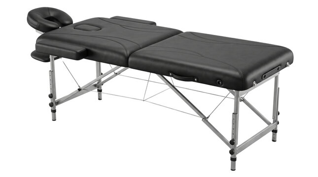 Professional black portable massage table isolated on transparent background png