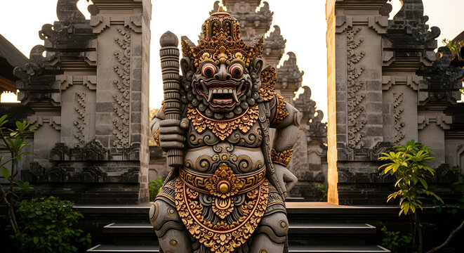 Balinese Statue Guardian Temple Entrance.
