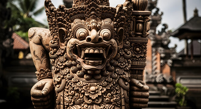 Balinese statue with open mouth.
