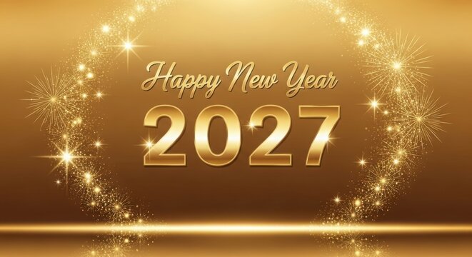 Happy new year 2027 celebration with golden background illustration