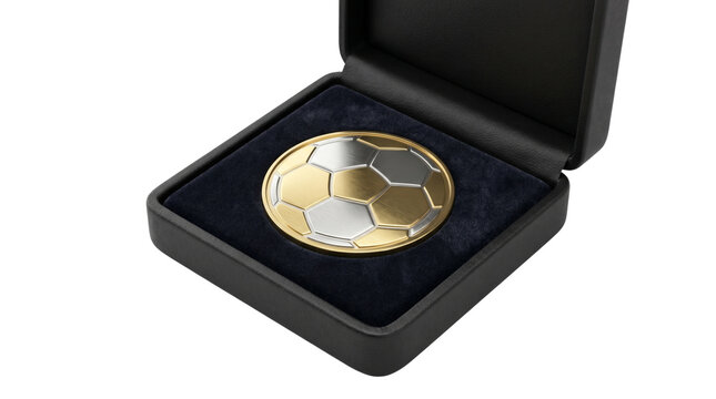 Gold soccer coin in box isolated on transparent background png