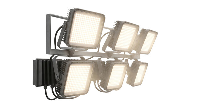 Industrial LED stadium floodlight array isolated on transparent background png