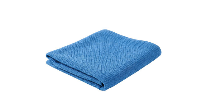 Folded blue waffle weave cleaning cloth isolated on transparent background png