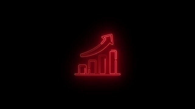 Neon business graph chart icon animation background. Neon business growth concept animated with black background.