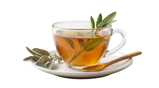 Herbal sage tea glass cup isolated on transparent background png