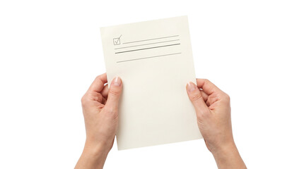 Obraz premium Person hands holding document isolated on transparent background png