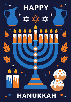 Potrait banner celebrate happy hanukkah, vector illustration design