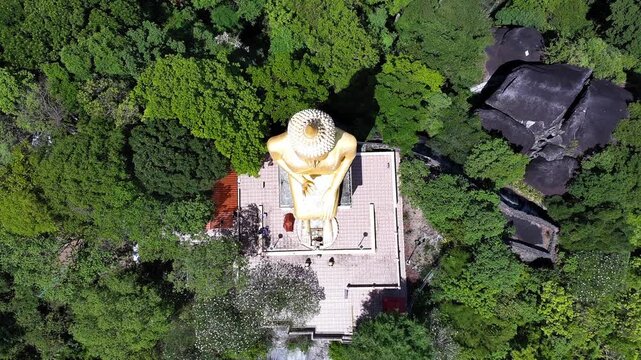 Drone View of Buddha in the mountains of thailand	