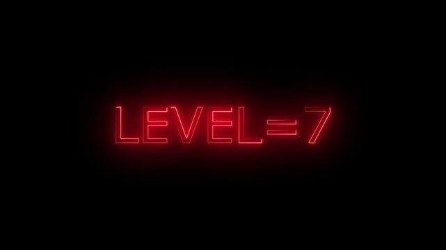 Abstract glowing neon level 7 animation on black background. motion graphic perfect for social media content