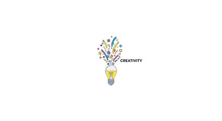 Colorful illustration of a light bulb with vibrant lines and dots representing creativity on a white background. © huda