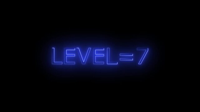 Abstract glowing neon level 7 animation on black background. motion graphic perfect for social media content