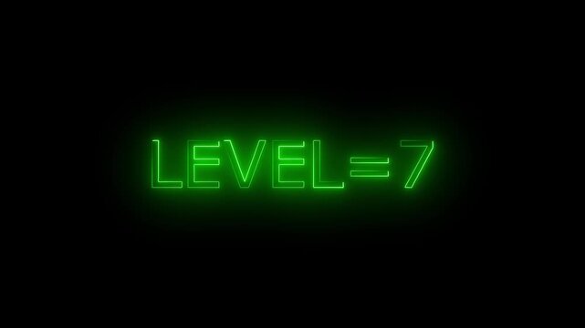 Abstract glowing neon level 7 animation on black background. motion graphic perfect for social media content