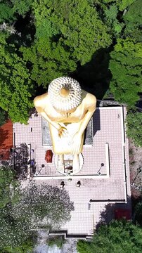 Drone View of Buddha in the mountains of thailand