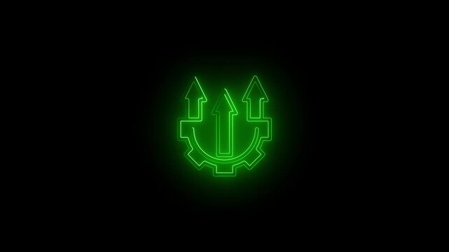 Glowing neon line of setting icon isolated on ,up arrow profit, investment, growth business, economy, finance and success, on with darkness.