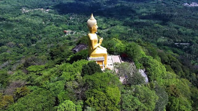 Drone View of Buddha in the mountains of thailand
