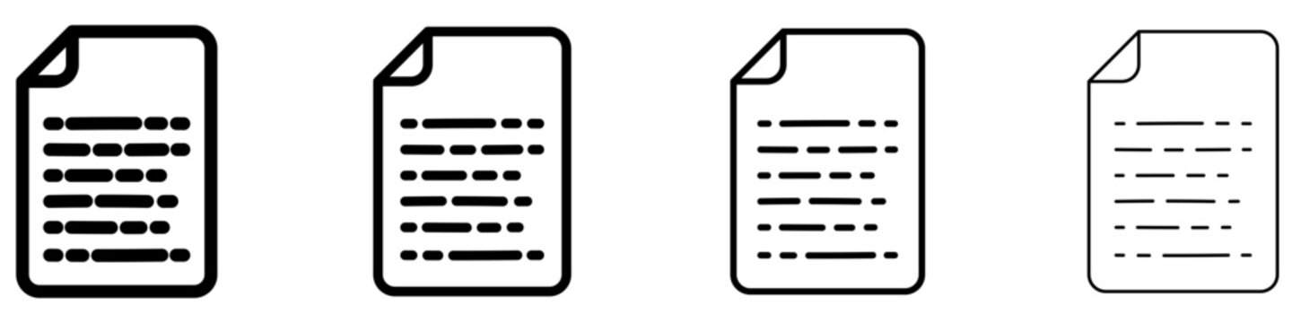 A set of text document line icons with highlighted rows featured in four different stroke weights. Vector illustration for paperwork, copywriting, and file management themes.