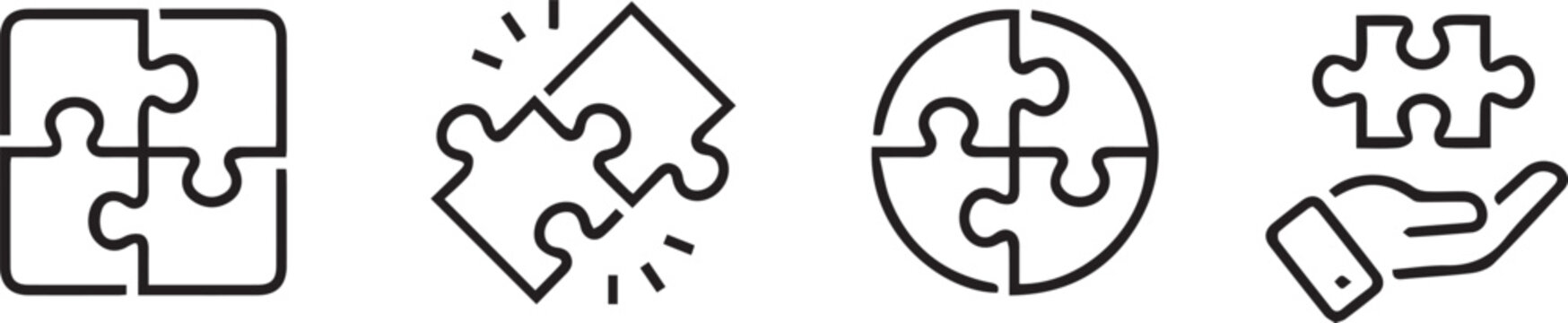 puzzle piece flat vector icon set teamwork solution strategy connection collaboration outline business education app ui infographic design