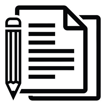 Icon of a pencil and document with lines  office supplies icon